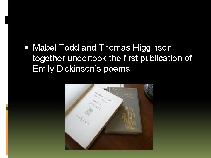  Mabel Todd and Thomas Higginson together undertook the first publication of Emily Dickinson’s