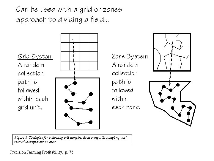 Figure 1. Strategies for collecting soil samples. Area composite sampling: soil test values represent