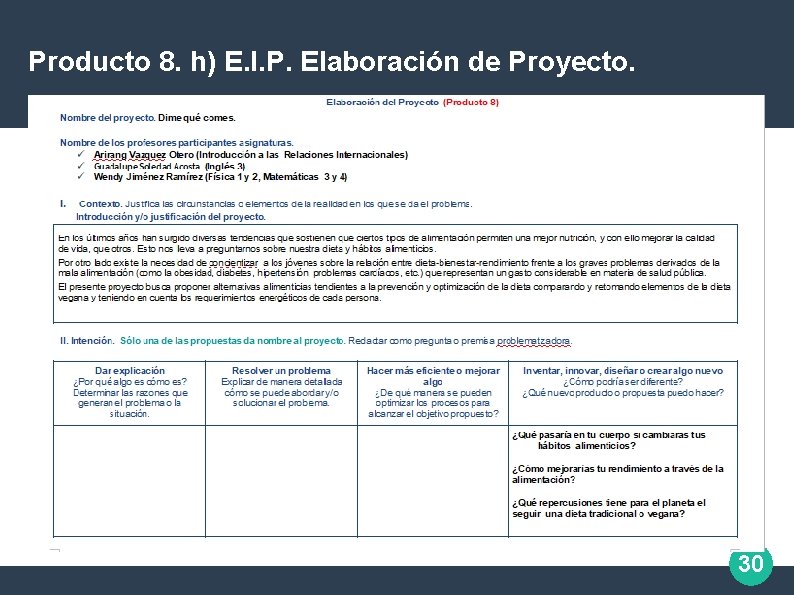 Producto 8. h) E. I. P. Elaboración de Proyecto. 30 