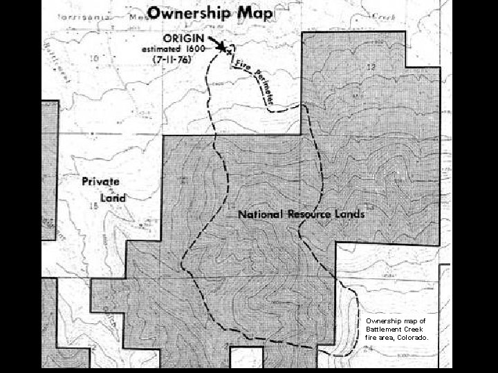 Ownership map of Battlement Creek fire area, Colorado. 
