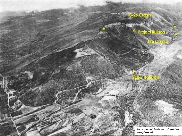 Aerial map of Battlement Creek fire area, Colorado. 