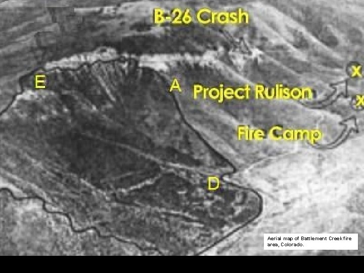 Aerial map of Battlement Creek fire area, Colorado. 