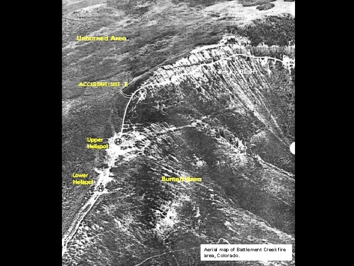 Aerial map of Battlement Creek fire area, Colorado. 