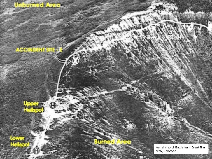 Aerial map of Battlement Creek fire area, Colorado. 