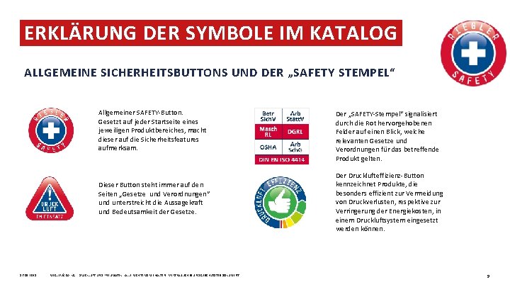 ERKLÄRUNG DER SYMBOLE IM KATALOG ALLGEMEINE SICHERHEITSBUTTONS UND DER „SAFETY STEMPEL“ Allgemeiner SAFETY-Button. Gesetzt