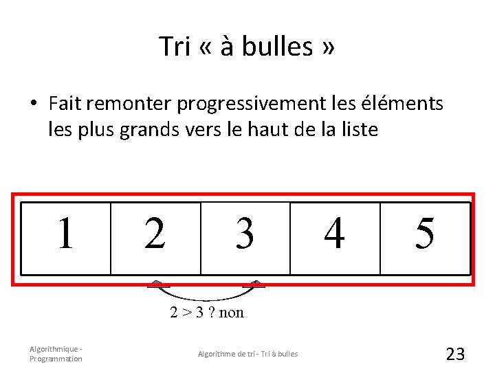 Tri « à bulles » • Fait remonter progressivement les éléments les plus grands