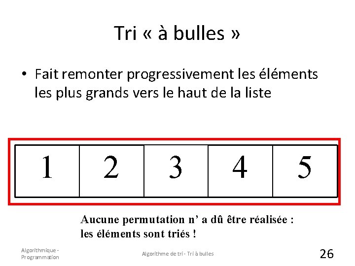 Tri « à bulles » • Fait remonter progressivement les éléments les plus grands