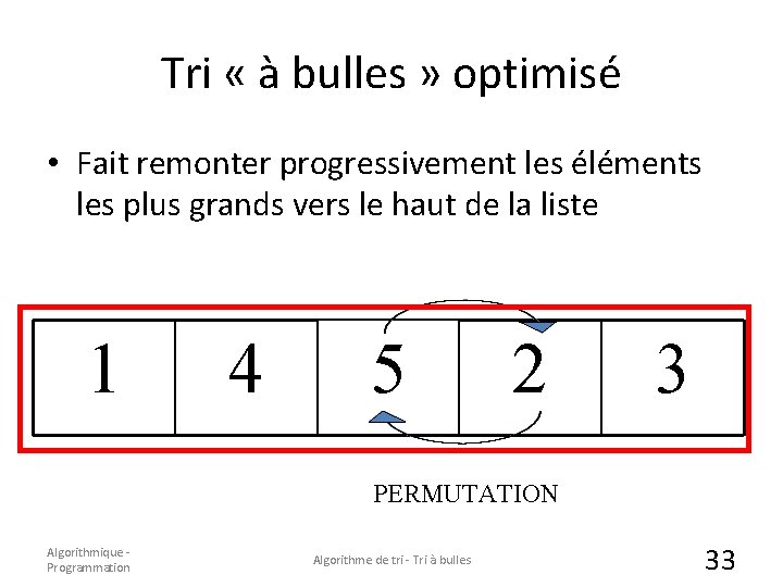 Tri « à bulles » optimisé • Fait remonter progressivement les éléments les plus