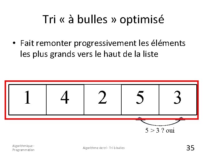 Tri « à bulles » optimisé • Fait remonter progressivement les éléments les plus