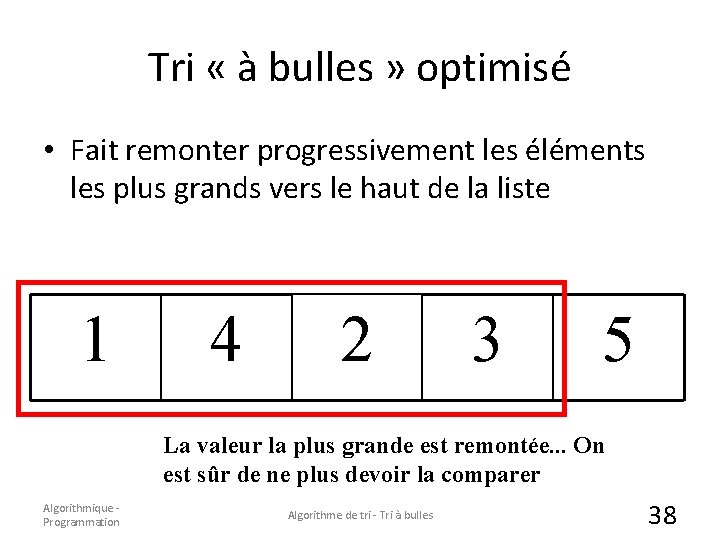 Tri « à bulles » optimisé • Fait remonter progressivement les éléments les plus