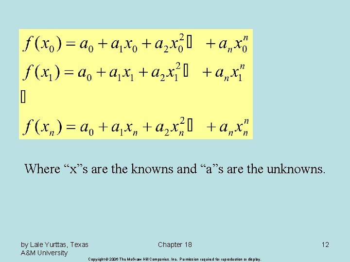Where “x”s are the knowns and “a”s are the unknowns. by Lale Yurttas, Texas