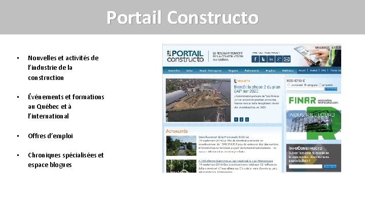 Portail Constructo • Nouvelles et activités de l’industrie de la construction • Événements et