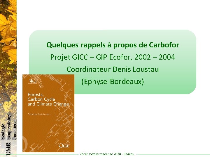 Quelques rappels à propos de Carbofor Projet GICC – GIP Ecofor, 2002 – 2004