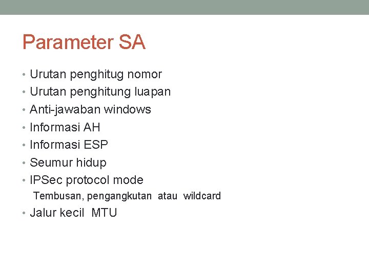 Parameter SA • Urutan penghitug nomor • Urutan penghitung luapan • Anti-jawaban windows •