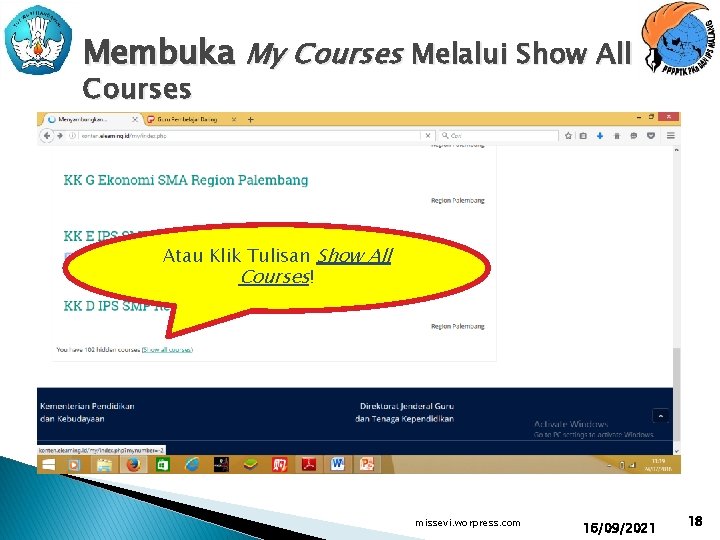 Membuka My Courses Melalui Show All Courses Atau Klik Tulisan Show All Courses! missevi.
