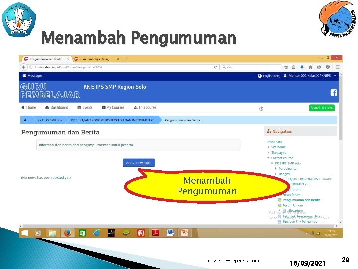 Menambah Pengumuman missevi. worpress. com 16/09/2021 29 