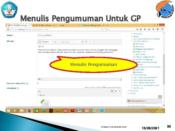 Menulis Pengumuman Untuk GP Menulis Pengumuman missevi. worpress. com 16/09/2021 30 