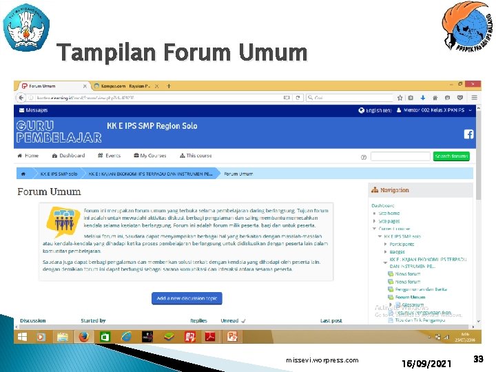 Tampilan Forum Umum missevi. worpress. com 16/09/2021 33 
