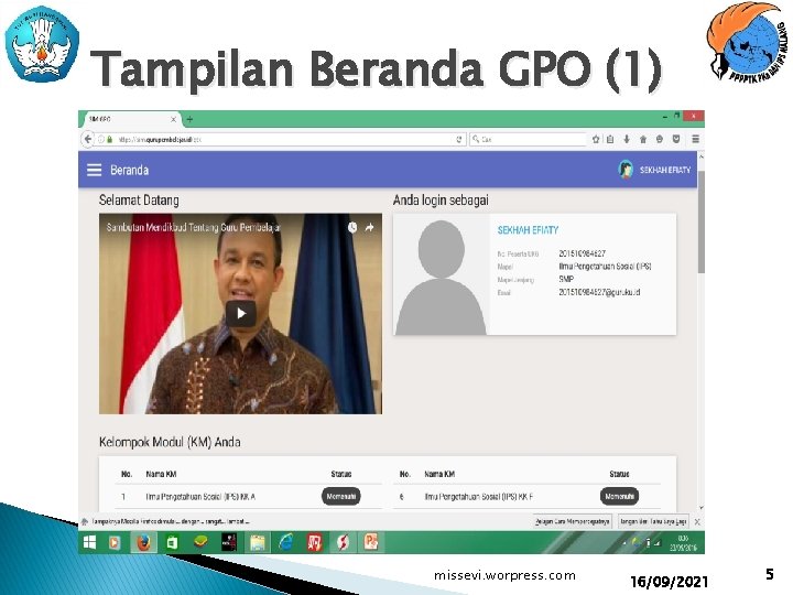 Tampilan Beranda GPO (1) missevi. worpress. com 16/09/2021 5 