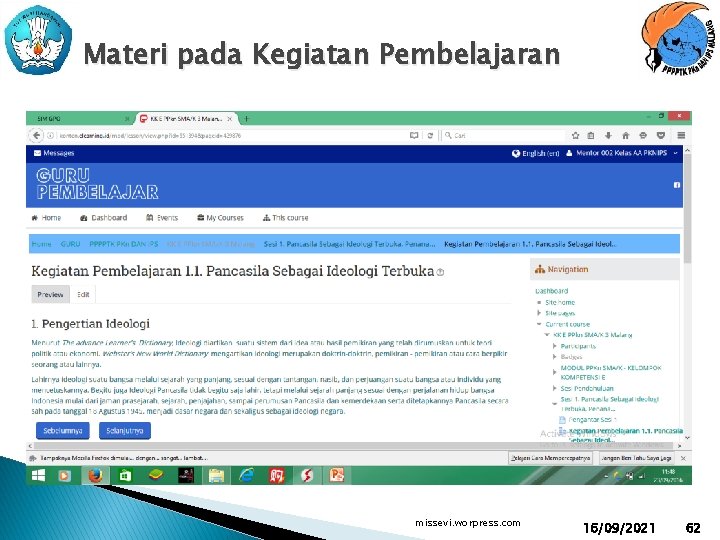 Materi pada Kegiatan Pembelajaran missevi. worpress. com 16/09/2021 62 