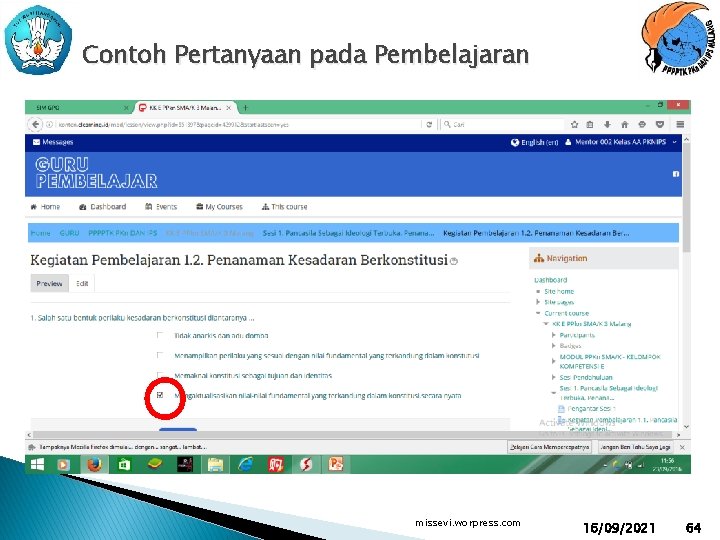 Contoh Pertanyaan pada Pembelajaran missevi. worpress. com 16/09/2021 64 