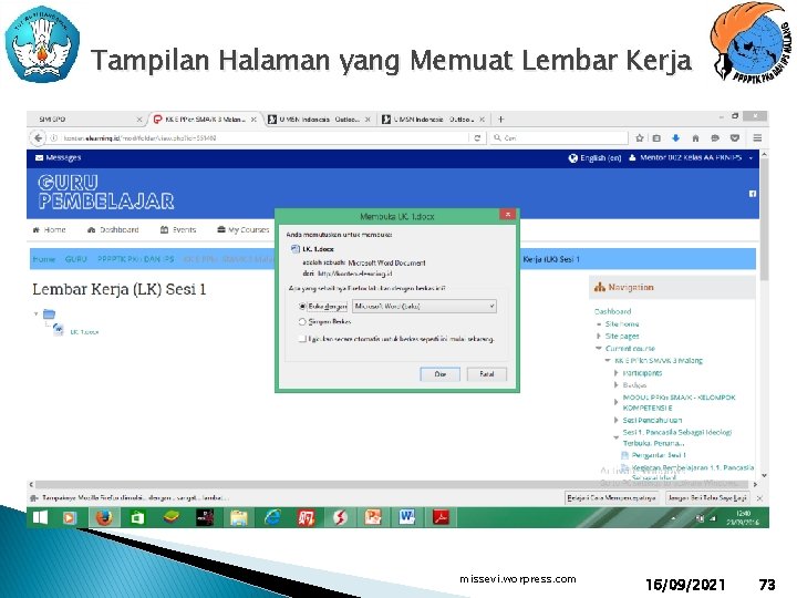 Tampilan Halaman yang Memuat Lembar Kerja missevi. worpress. com 16/09/2021 73 