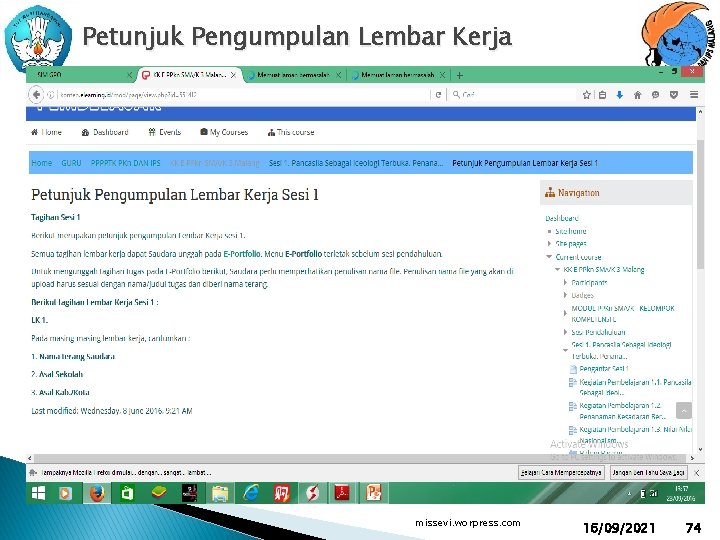 Petunjuk Pengumpulan Lembar Kerja missevi. worpress. com 16/09/2021 74 