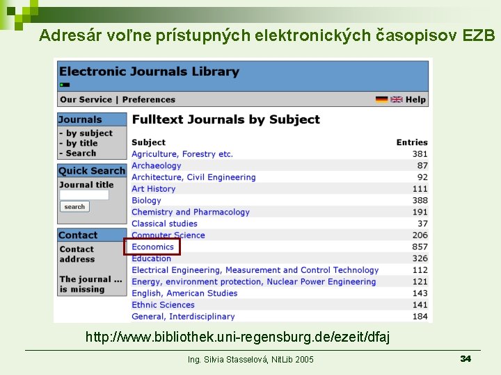 Adresár voľne prístupných elektronických časopisov EZB http: //www. bibliothek. uni-regensburg. de/ezeit/dfaj Ing. Silvia Stasselová,