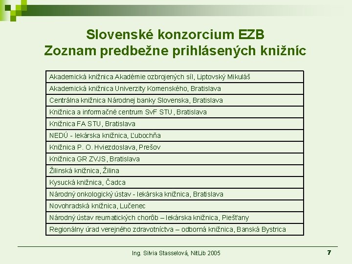 Slovenské konzorcium EZB Zoznam predbežne prihlásených knižníc Akademická knižnica Akadémie ozbrojených síl, Liptovský Mikuláš