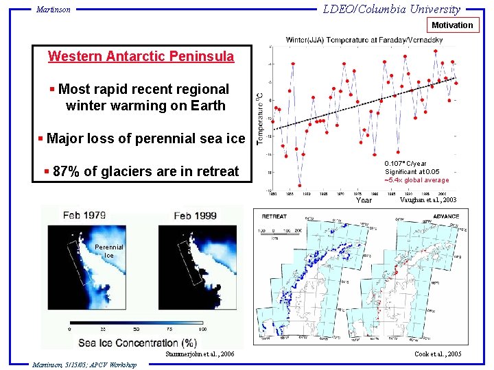 LDEO/Columbia University Martinson Motivation Western Antarctic Peninsula § Most rapid recent regional winter warming