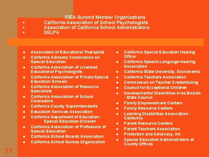  • • • l l l 11 IDEA Summit Member Organizations California Association