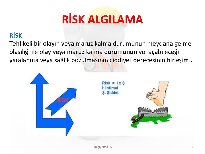 RİSK ALGILAMA RİSK Tehlikeli bir olayın veya maruz kalma durumunun meydana gelme olasılığı ile