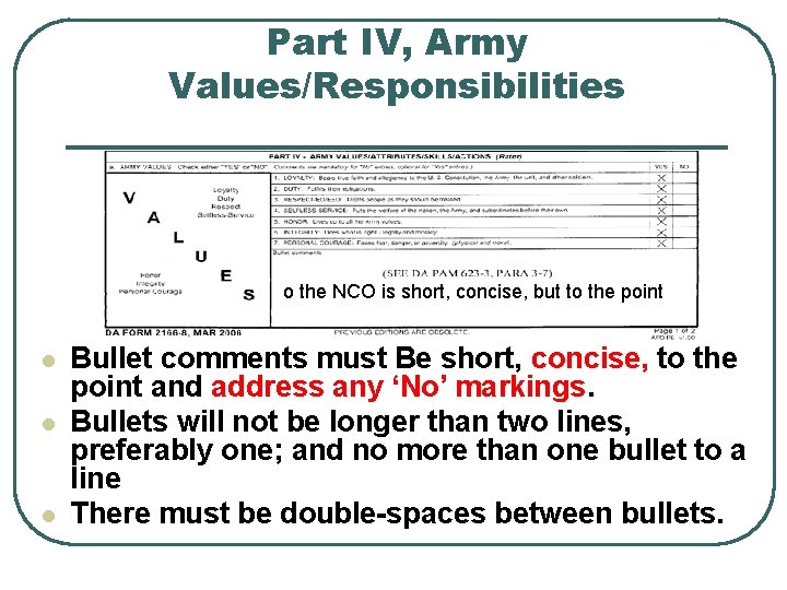 Part IV, Army Values/Responsibilities o the NCO is short, concise, but to the point