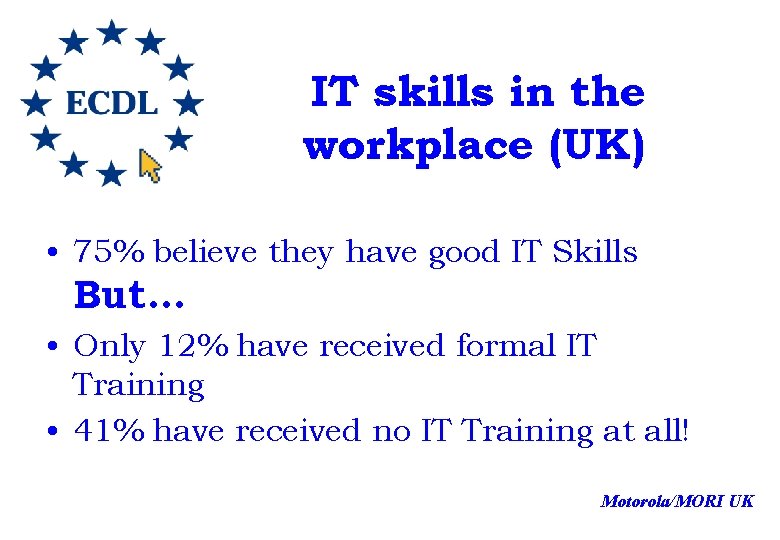 IT skills in the workplace (UK) • 75% believe they have good IT Skills