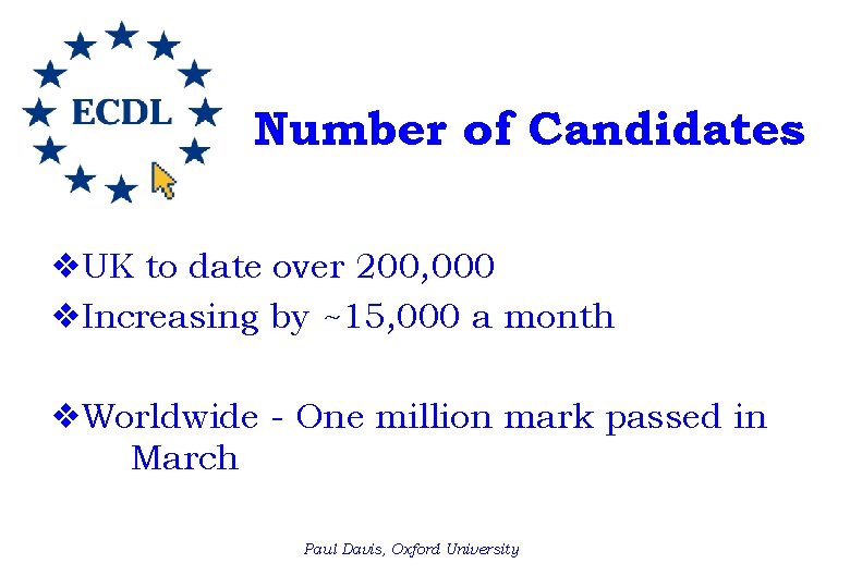 Number of Candidates v UK to date over 200, 000 v Increasing by ~15,