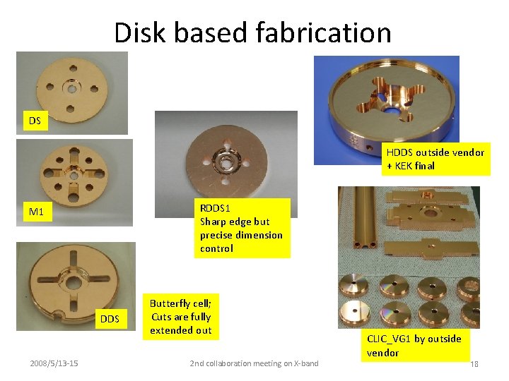 Disk based fabrication DS HDDS outside vendor + KEK final RDDS 1 Sharp edge