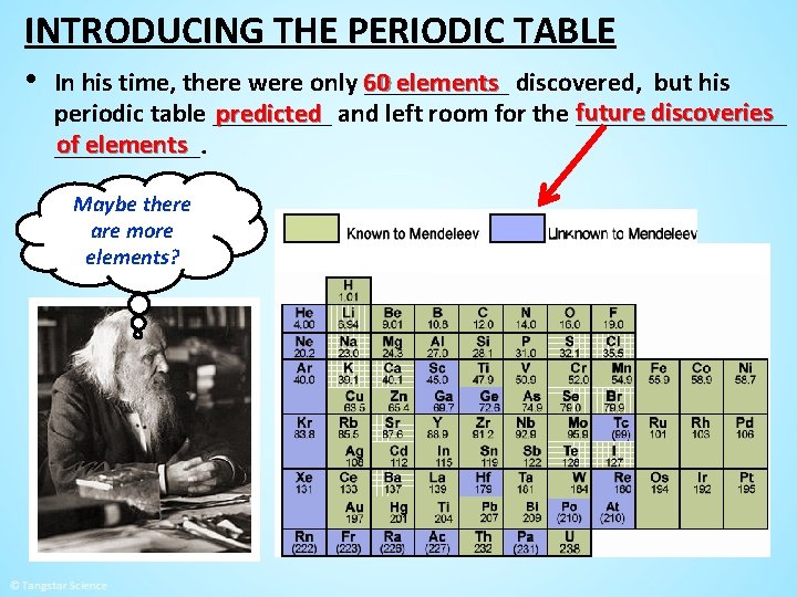 INTRODUCING THE PERIODIC TABLE • In his time, there were only 60 ______ elements