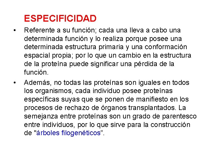 ESPECIFICIDAD • • Referente a su función; cada una lleva a cabo una determinada