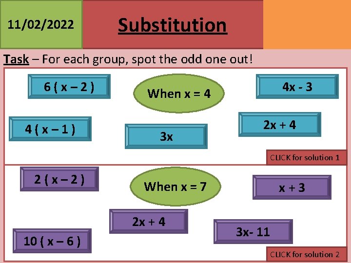 11/02/2022 MATHSWATCH CLIP 95 GRADE 3 Substitution Task – For each group, spot the