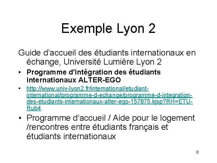 Exemple Lyon 2 Guide d’accueil des étudiants internationaux en échange, Université Lumière Lyon 2