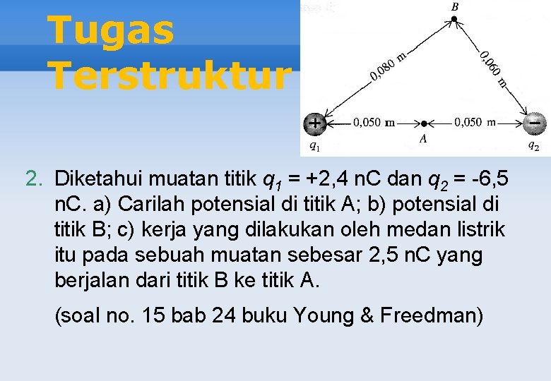 Tugas Terstruktur 2. Diketahui muatan titik q 1 = +2, 4 n. C dan