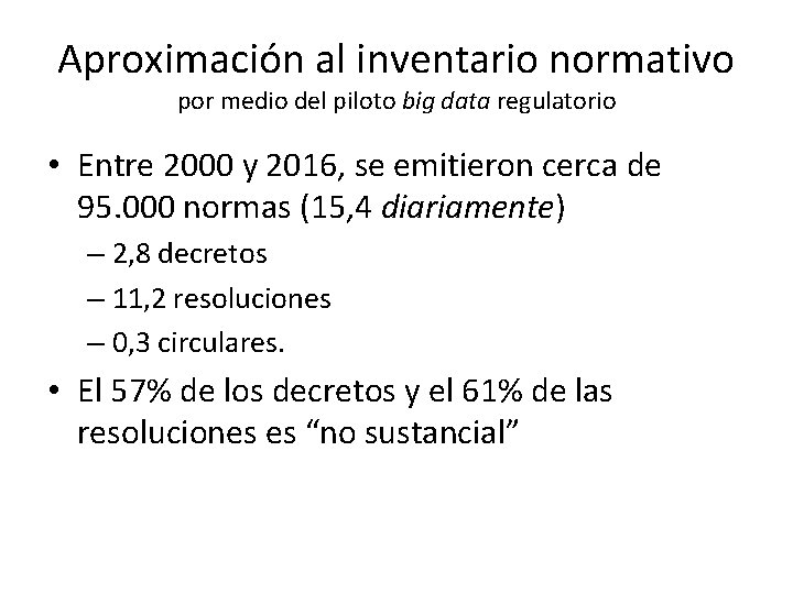 Aproximación al inventario normativo por medio del piloto big data regulatorio • Entre 2000