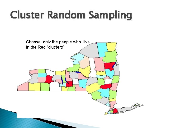 Cluster Random Sampling Choose only the people who live In the Red “clusters” 
