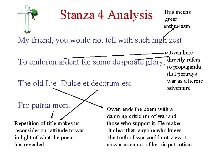 Stanza 4 Analysis This means great enthusiasm My friend, you would not tell with