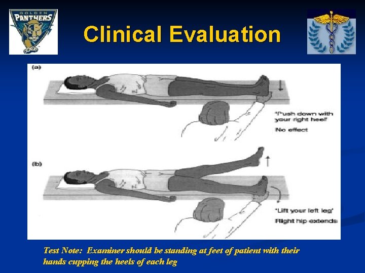 Clinical Evaluation Test Note: Examiner should be standing at feet of patient with their