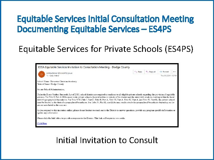 Equitable Services Initial Consultation Meeting Documenting Equitable Services – ES 4 PS Equitable Services