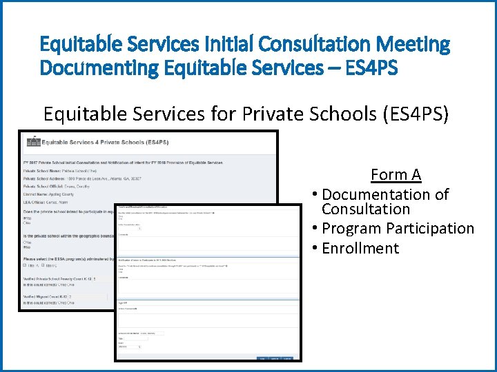 Equitable Services Initial Consultation Meeting Documenting Equitable Services – ES 4 PS Equitable Services
