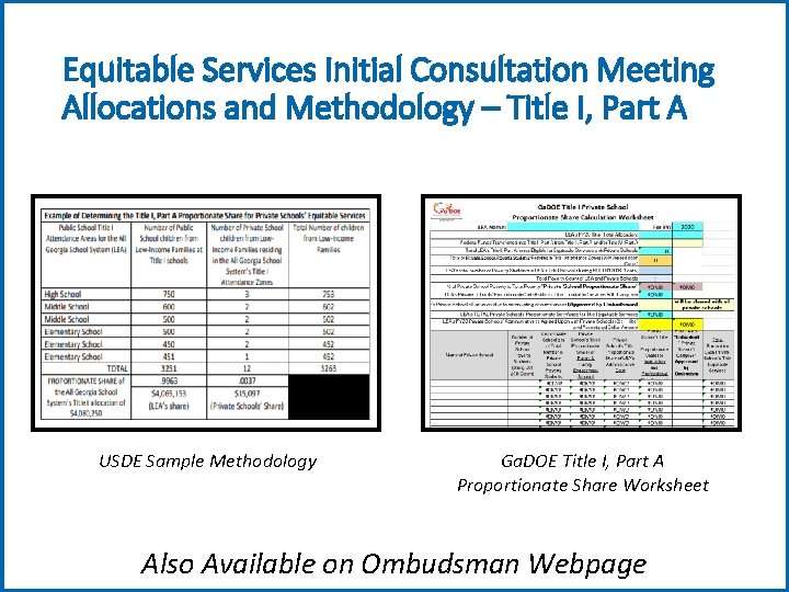 Equitable Services Initial Consultation Meeting Allocations and Methodology – Title I, Part A USDE