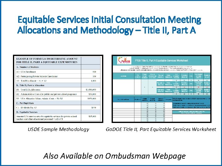 Equitable Services Initial Consultation Meeting Allocations and Methodology – Title II, Part A USDE