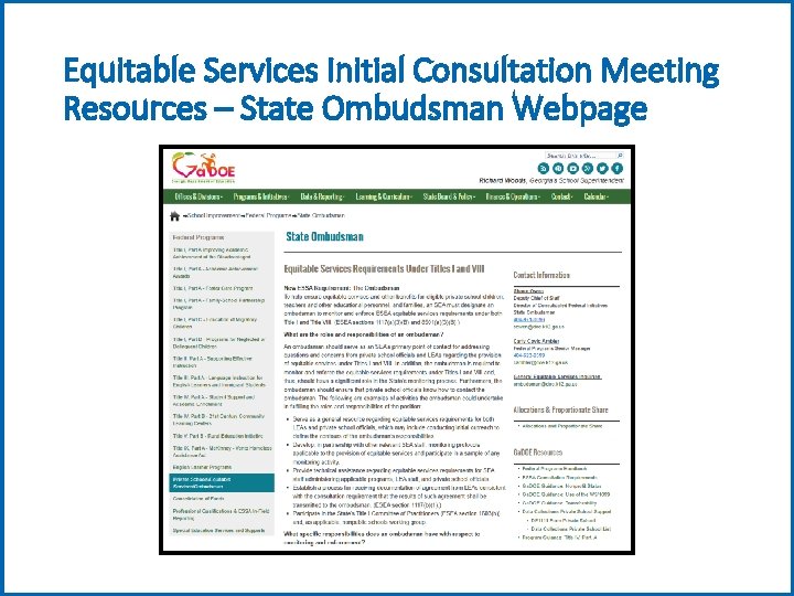 Equitable Services Initial Consultation Meeting Resources – State Ombudsman Webpage 